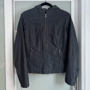 Kismet Grey Hooded Faux Leather Jacket